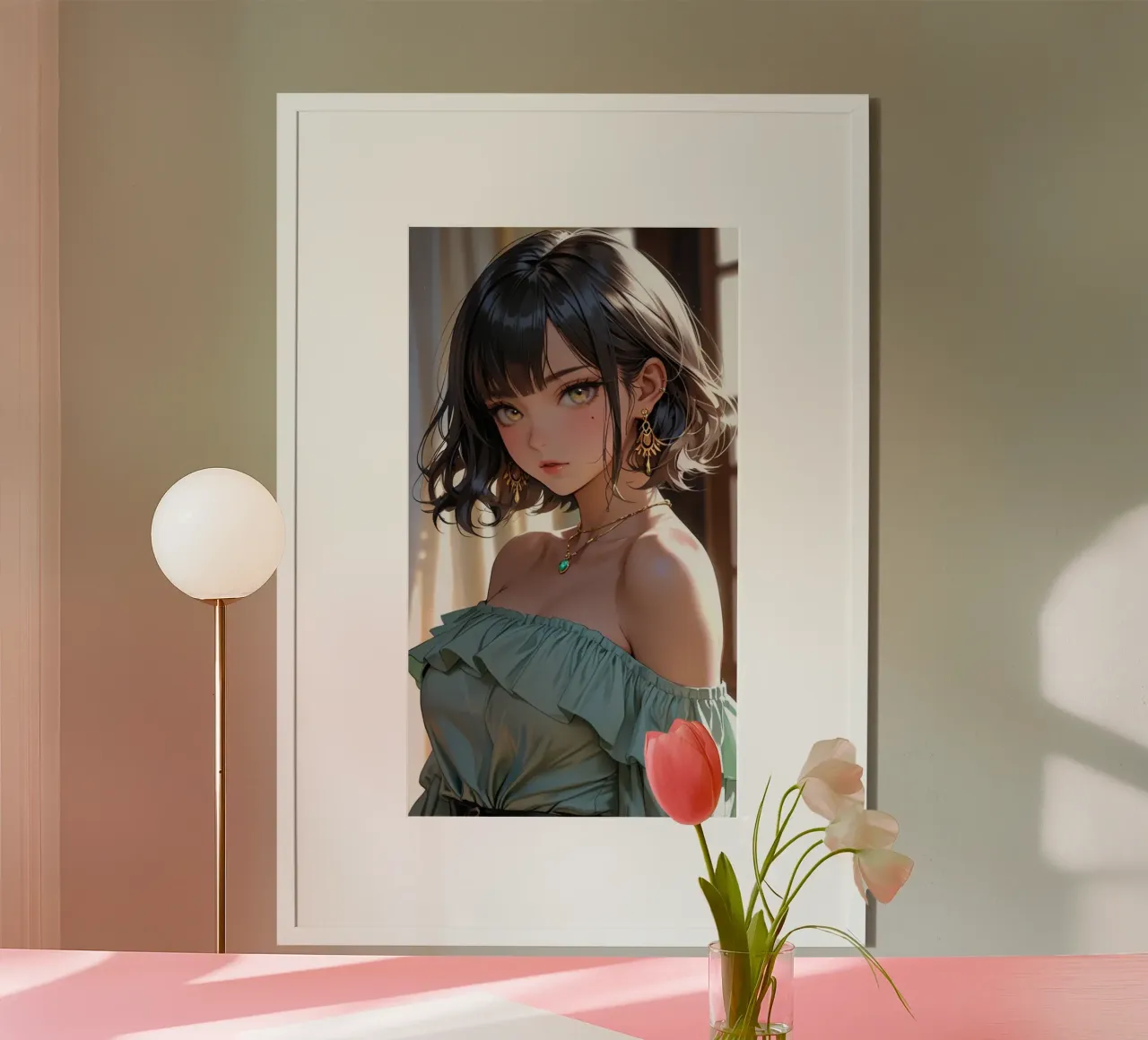 donne asiatiche anime poster con telaio in legno da van hellen