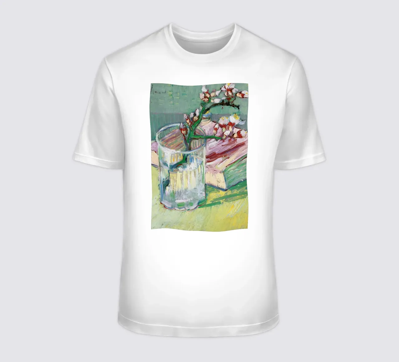 van Gogh  - Blossoming Almond Branch in a Glass with a Book t-shirt da ARTOTHEK