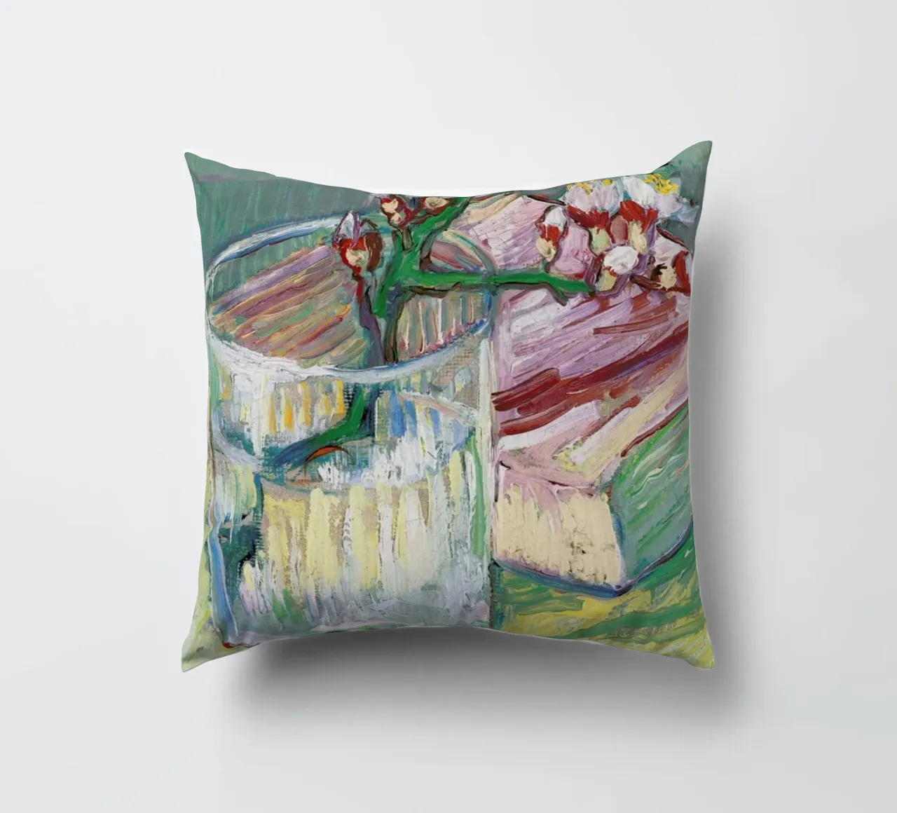 van Gogh  - Blossoming Almond Branch in a Glass with a Book cuscino da ARTOTHEK