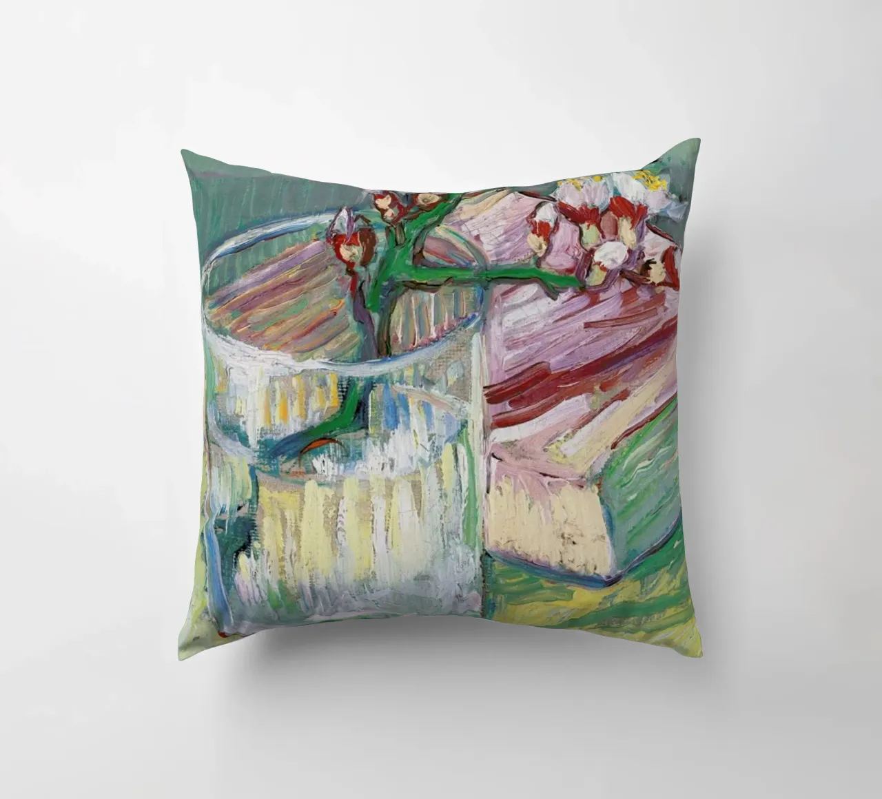 van Gogh  - Blossoming Almond Branch in a Glass with a Book cuscino da ARTOTHEK