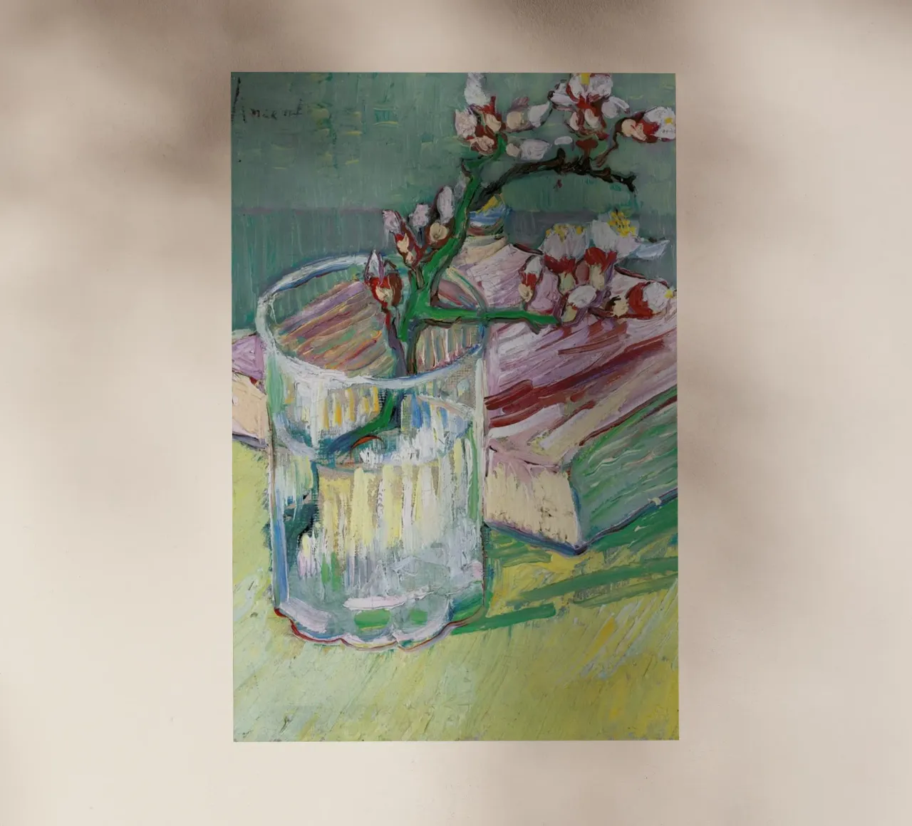 van Gogh  - Blossoming Almond Branch in a Glass with a Book pellicola backlit da ARTOTHEK