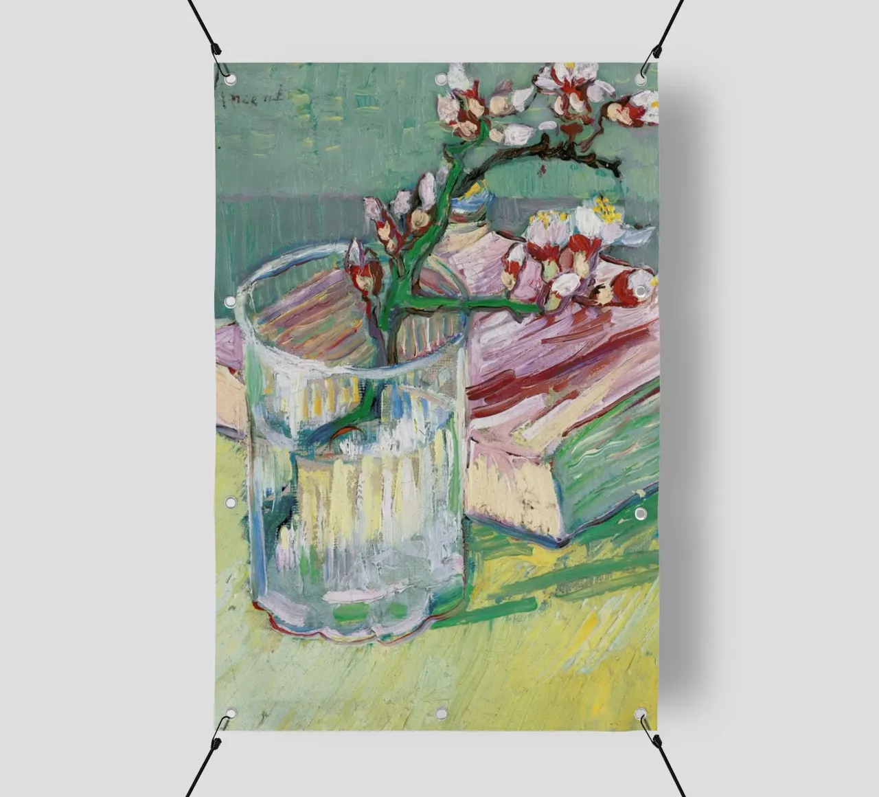 van Gogh  - Blossoming Almond Branch in a Glass with a Book telo in pvc da ARTOTHEK