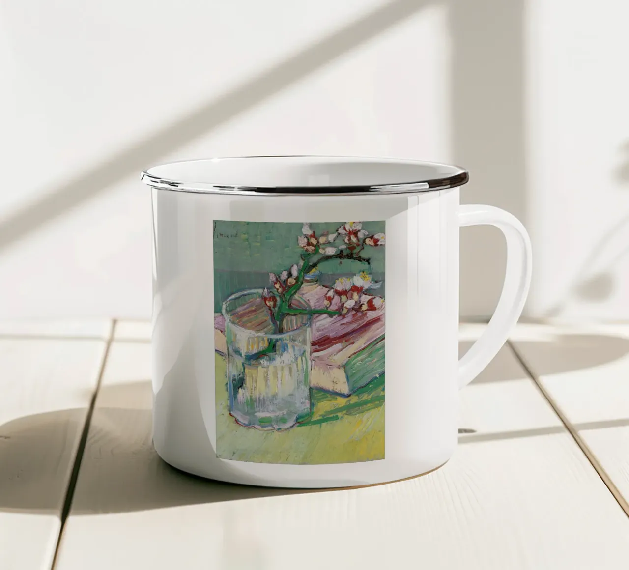 van Gogh  - Blossoming Almond Branch in a Glass with a Book tazza in smalto da ARTOTHEK