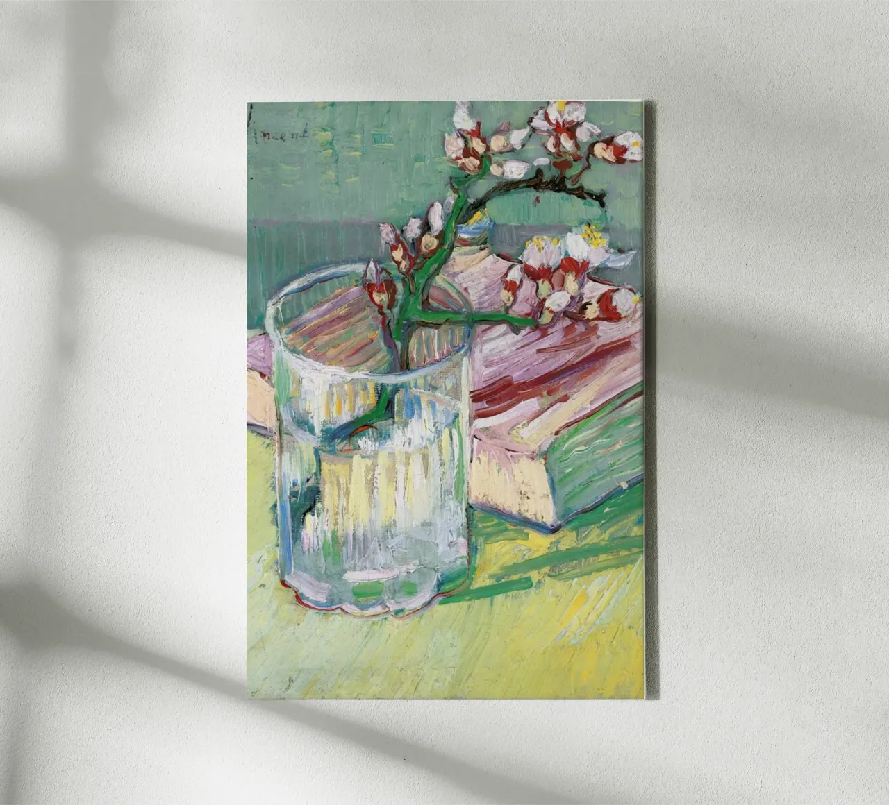 van Gogh  - Blossoming Almond Branch in a Glass with a Book tela da ARTOTHEK