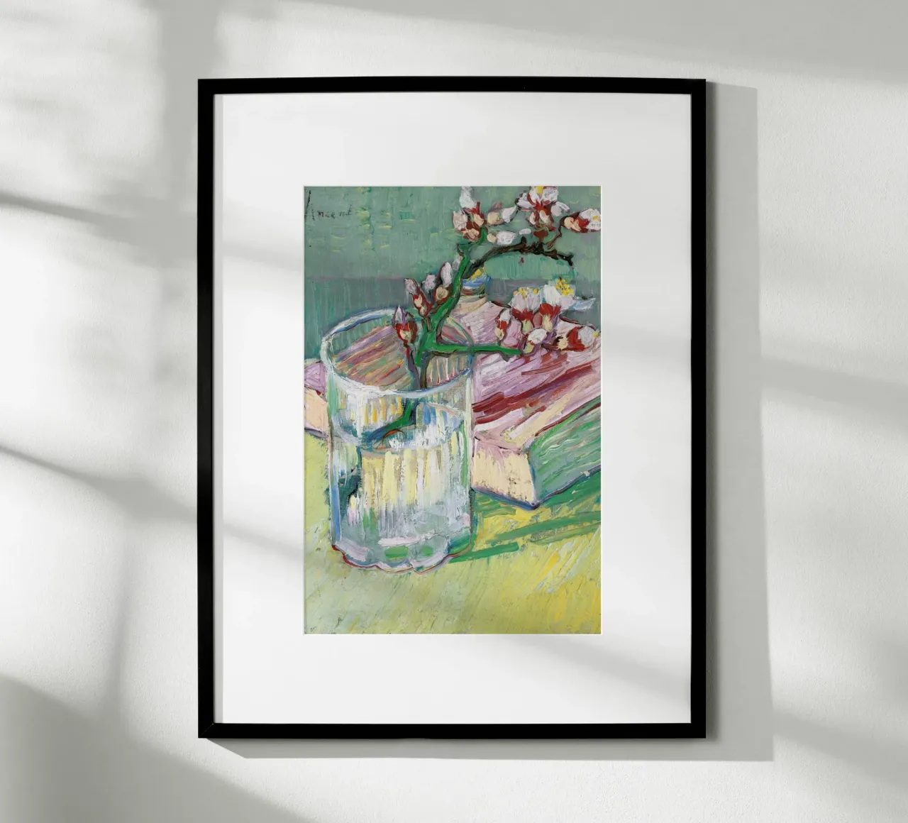 van Gogh  - Blossoming Almond Branch in a Glass with a Book carta hahnemühle da ARTOTHEK