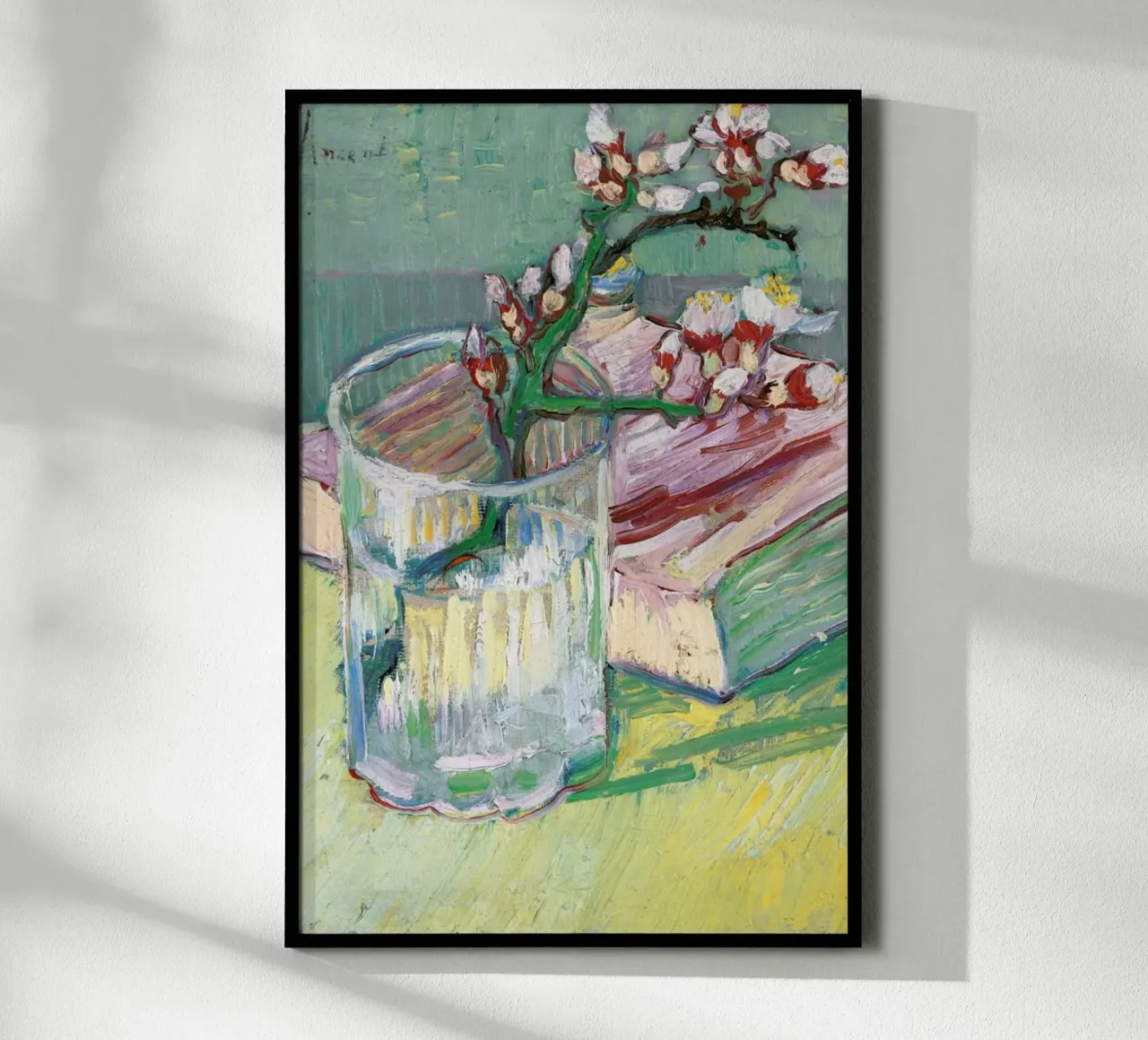 van Gogh  - Blossoming Almond Branch in a Glass with a Book carta hahnemühle da ARTOTHEK