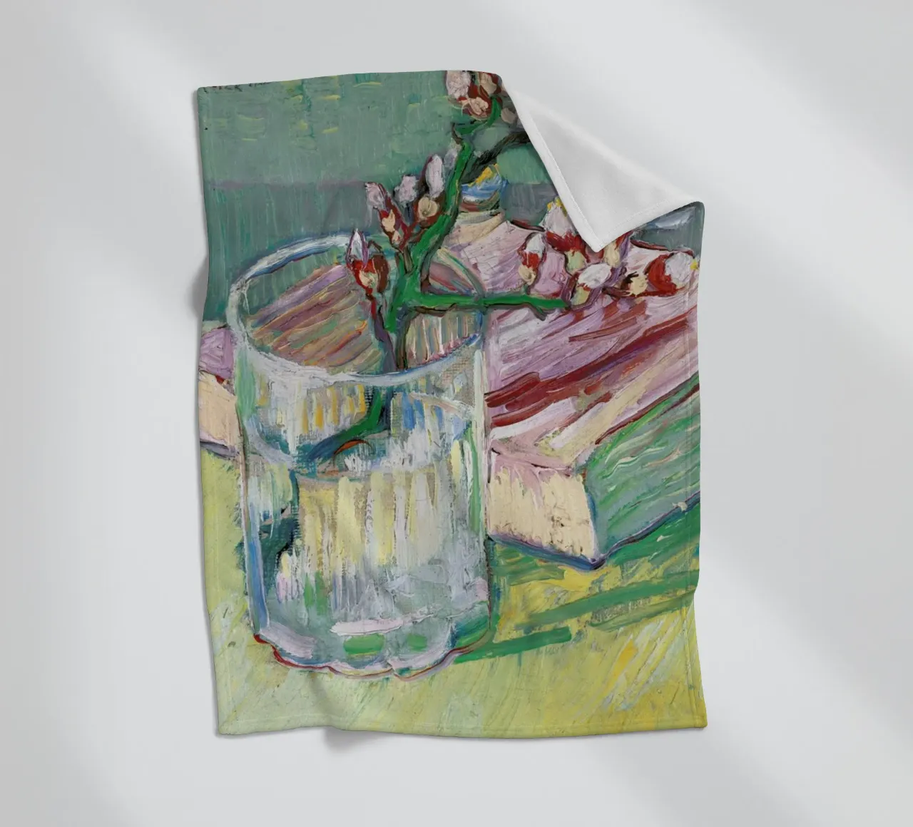 van Gogh  - Blossoming Almond Branch in a Glass with a Book coperta in pile da ARTOTHEK