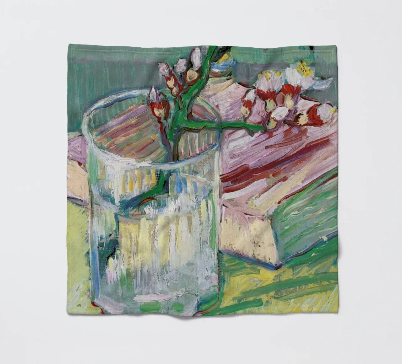 van Gogh  - Blossoming Almond Branch in a Glass with a Book coperta in pile da ARTOTHEK