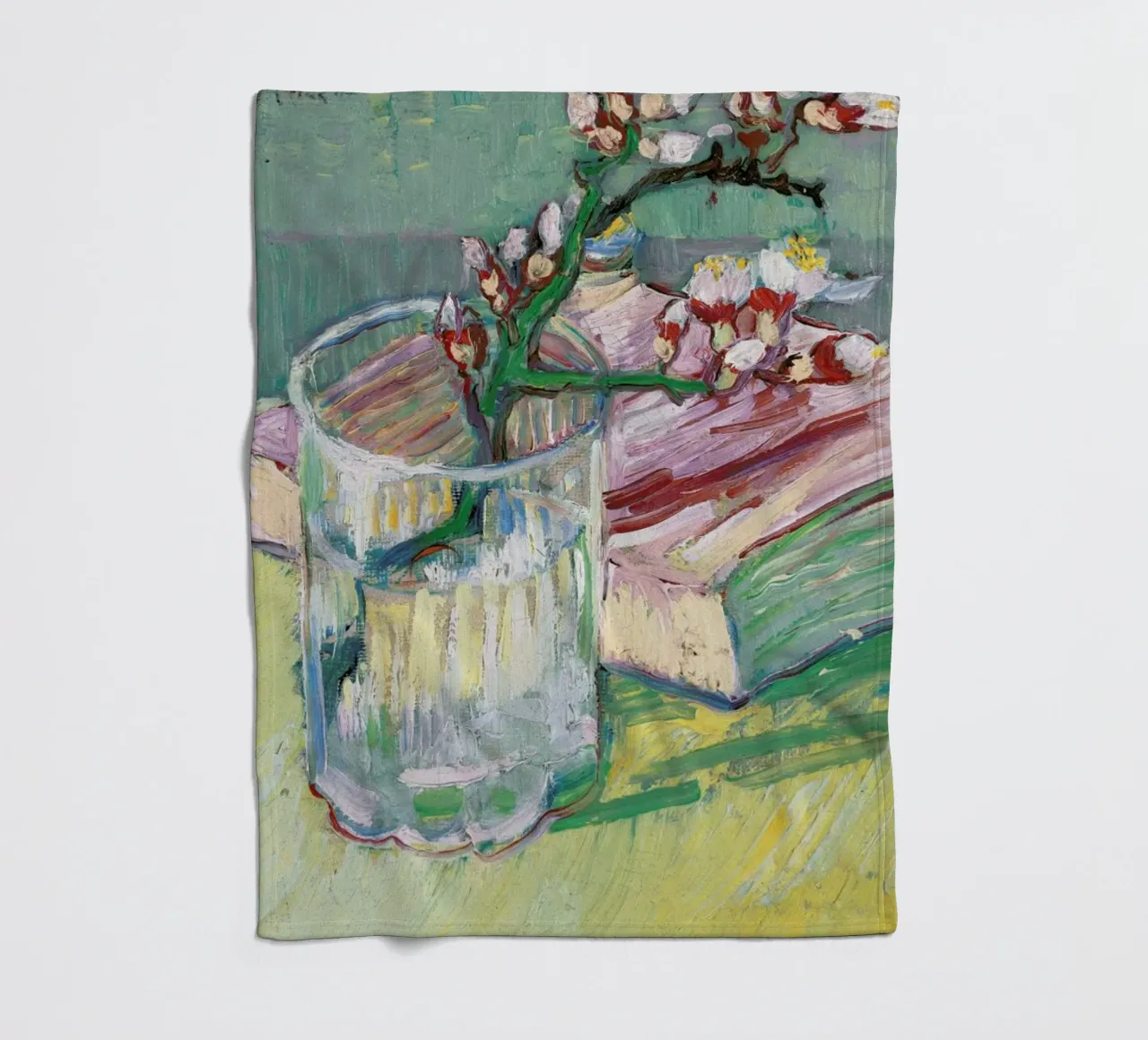 van Gogh  - Blossoming Almond Branch in a Glass with a Book coperta in pile da ARTOTHEK