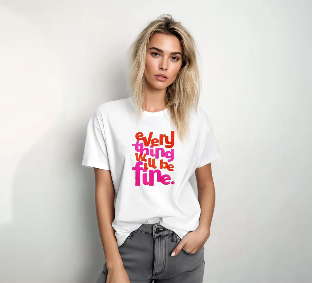 Everything Will Be Fine - Handgezeichnetes Zitat Kunst T-Shirt von showmemars