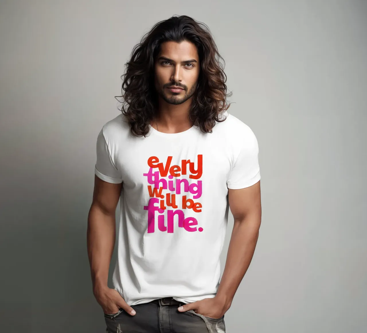 Everything Will Be Fine - Handgezeichnetes Zitat Kunst T-Shirt von showmemars