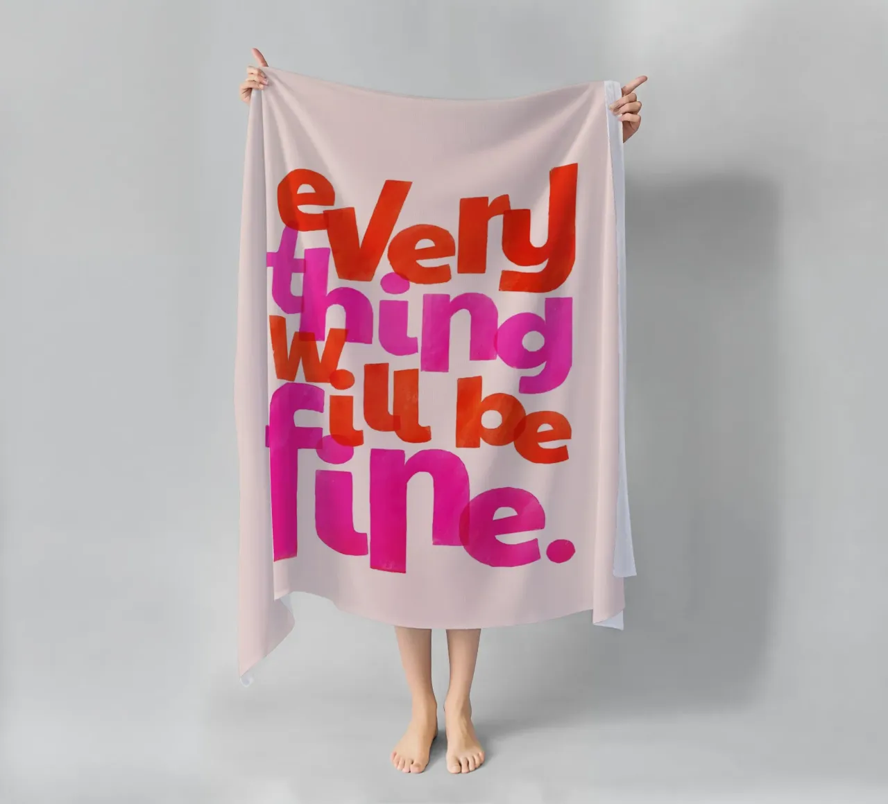 Everything Will Be Fine - Handgezeichnetes Zitat Kunst Strandtuch von showmemars