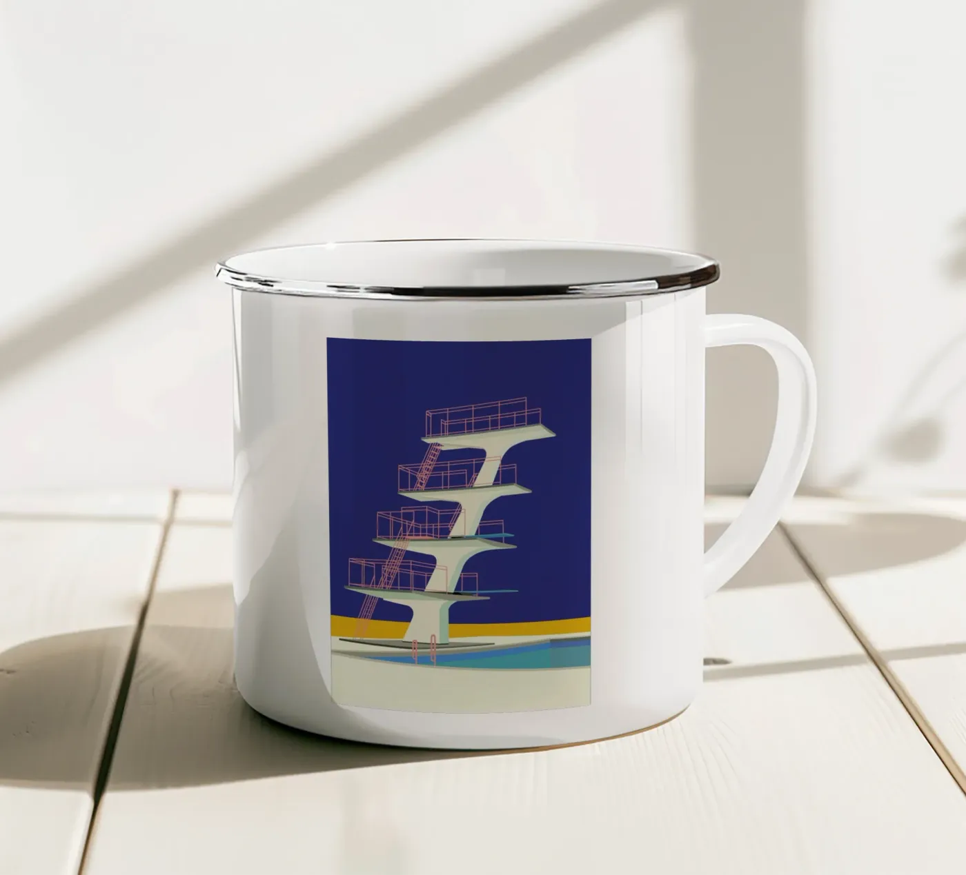 Diving Tower enamel mug by Rosi Feist
