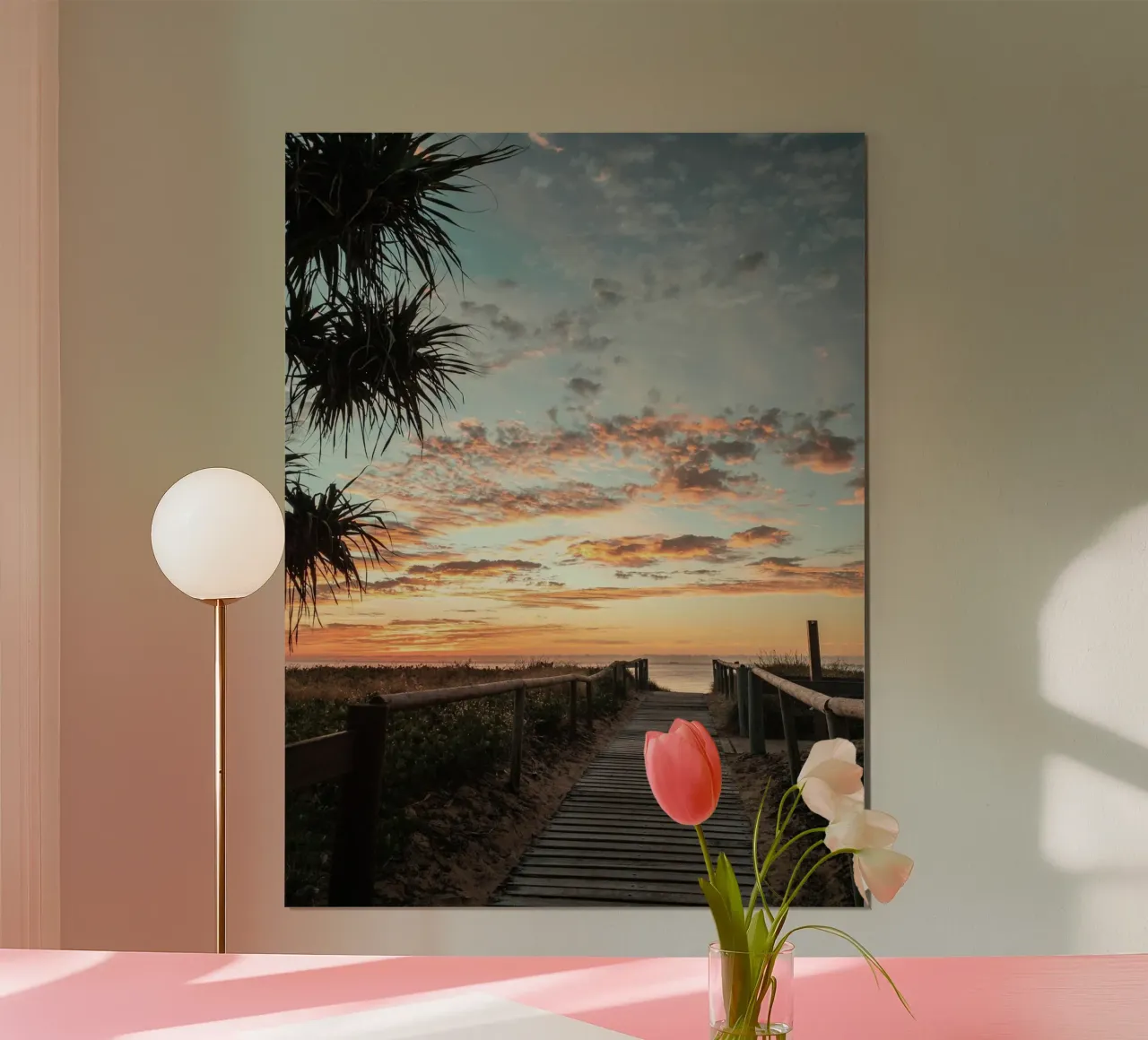 sentiero di legno per la spiaggia del tramonto poster con telaio in legno da life of sands