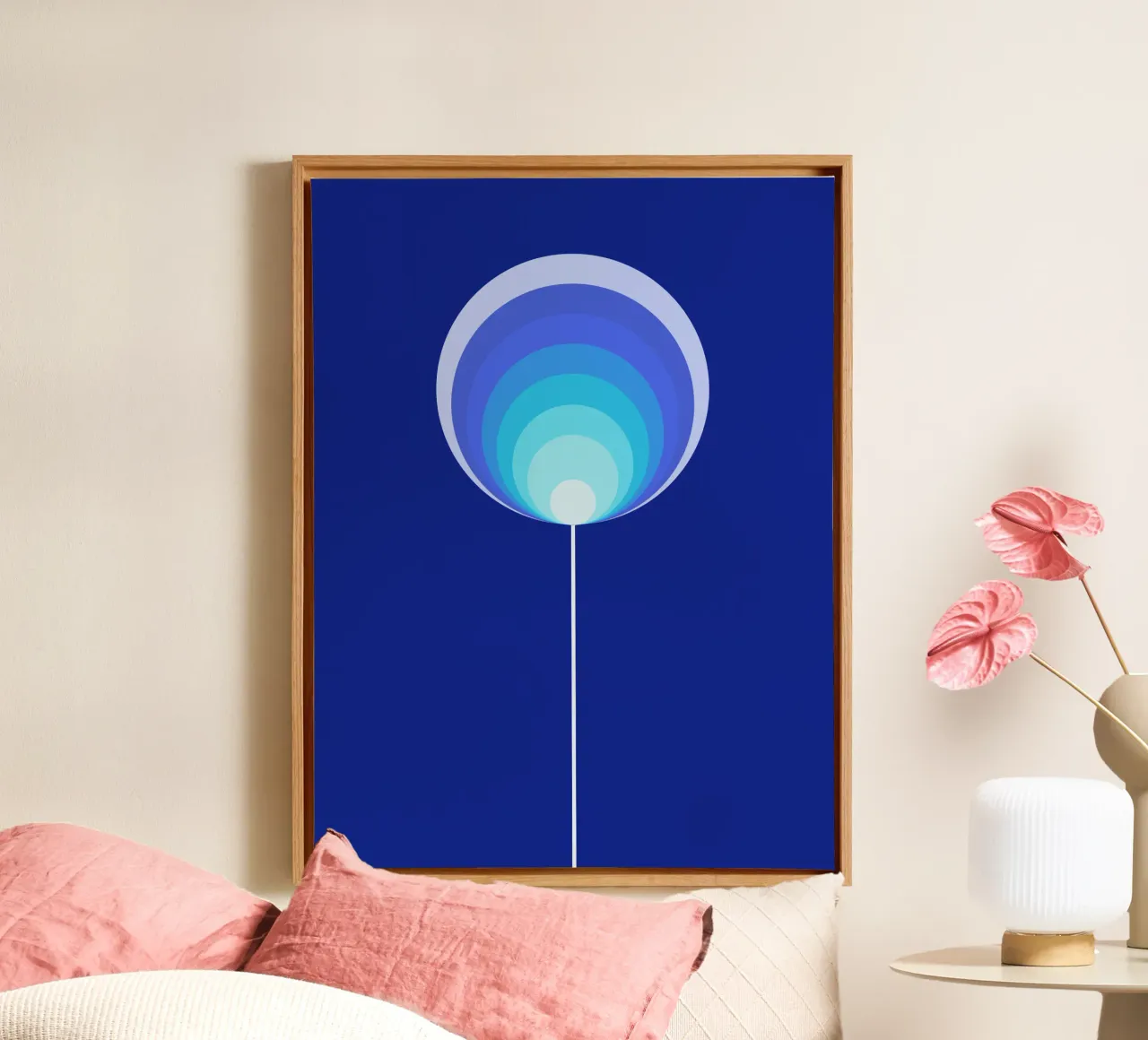 Dunkelblaue Lollipop-Blume, Geometrisches Blumendesign tela con Cornice a cassetta da Lilou Art
