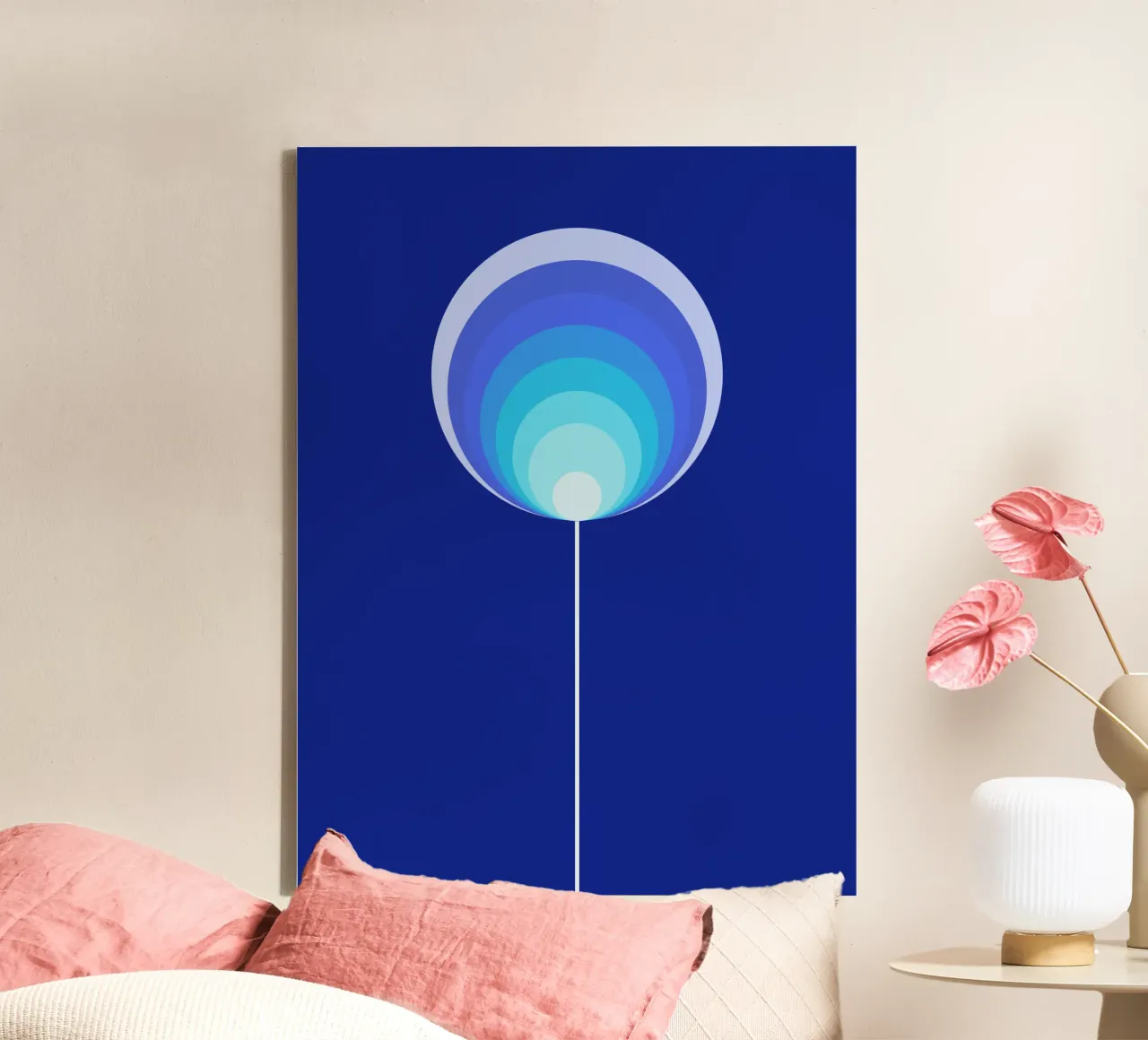 Dunkelblaue Lollipop-Blume, Geometrisches Blumendesign tela con Cornice a cassetta da Lilou Art