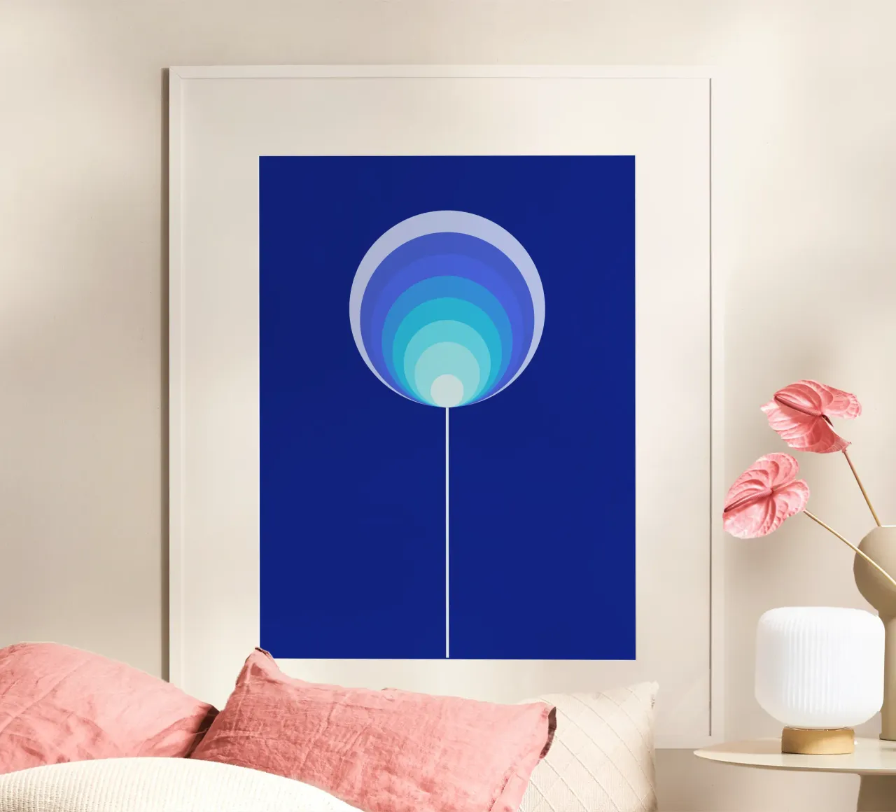 Dunkelblaue Lollipop-Blume, Geometrisches Blumendesign carta hahnemühle da Lilou Art