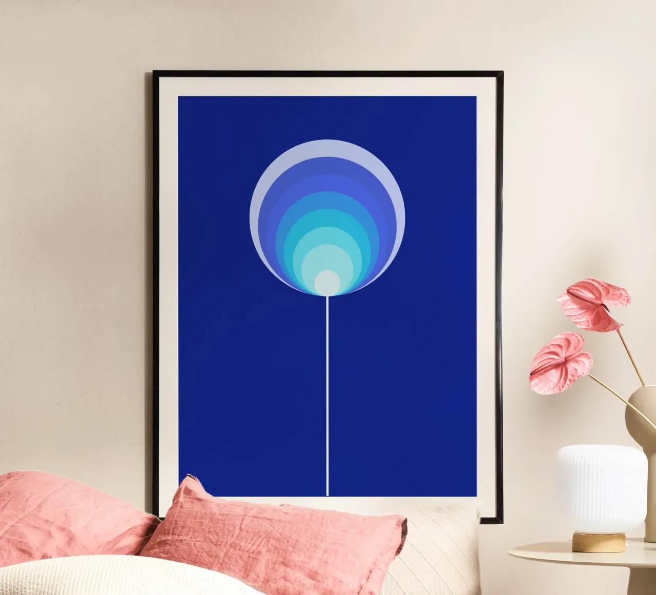 Dunkelblaue Lollipop-Blume, Geometrisches Blumendesign carta hahnemühle da Lilou Art