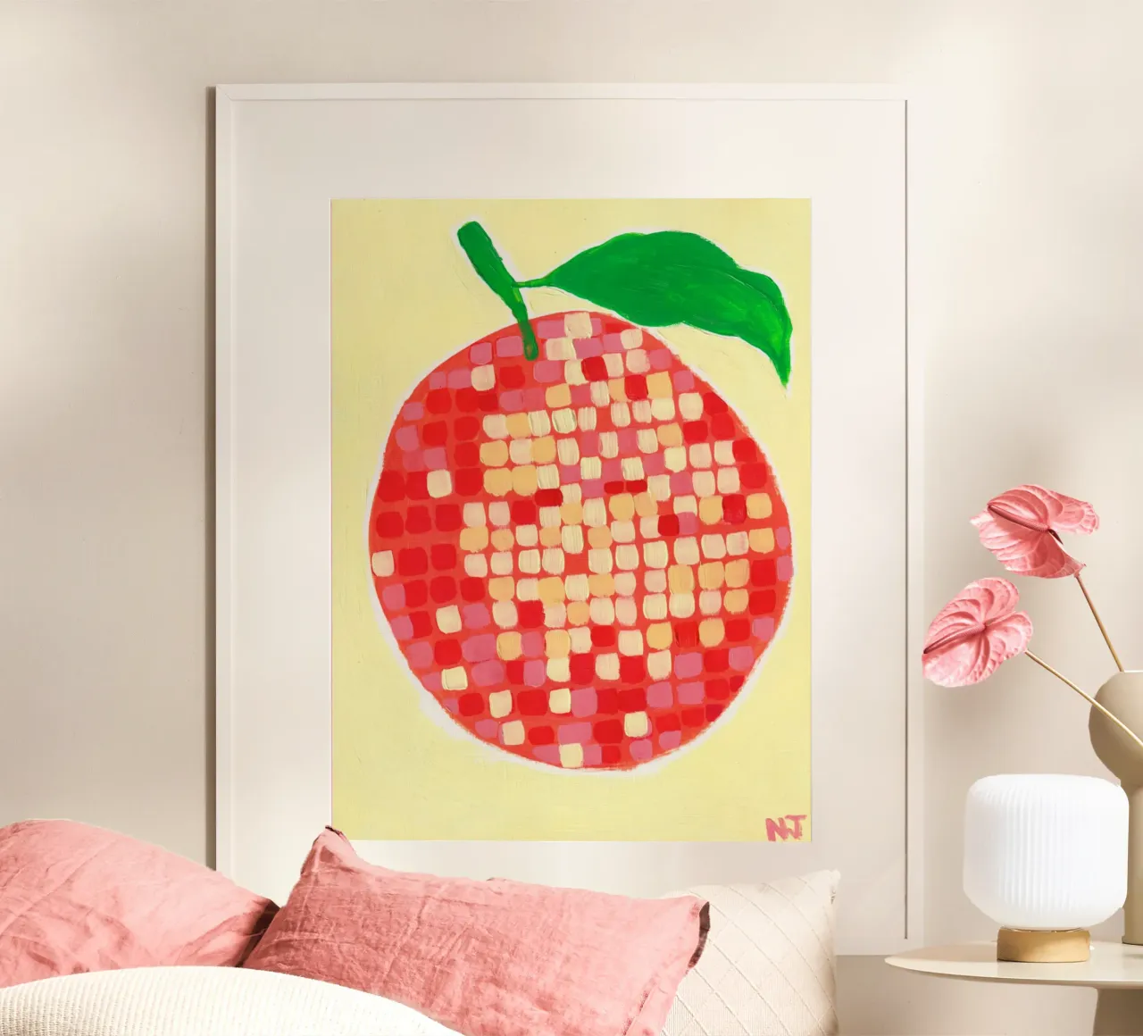 Disco Orange poster con telaio in alluminio da Natasha Joseph