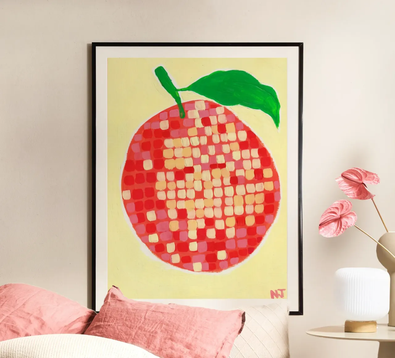 Disco Orange poster con telaio in alluminio da Natasha Joseph