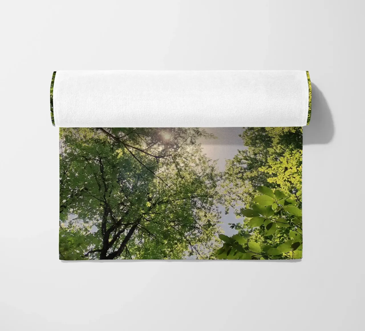 sunlight through trees beach towel by space words