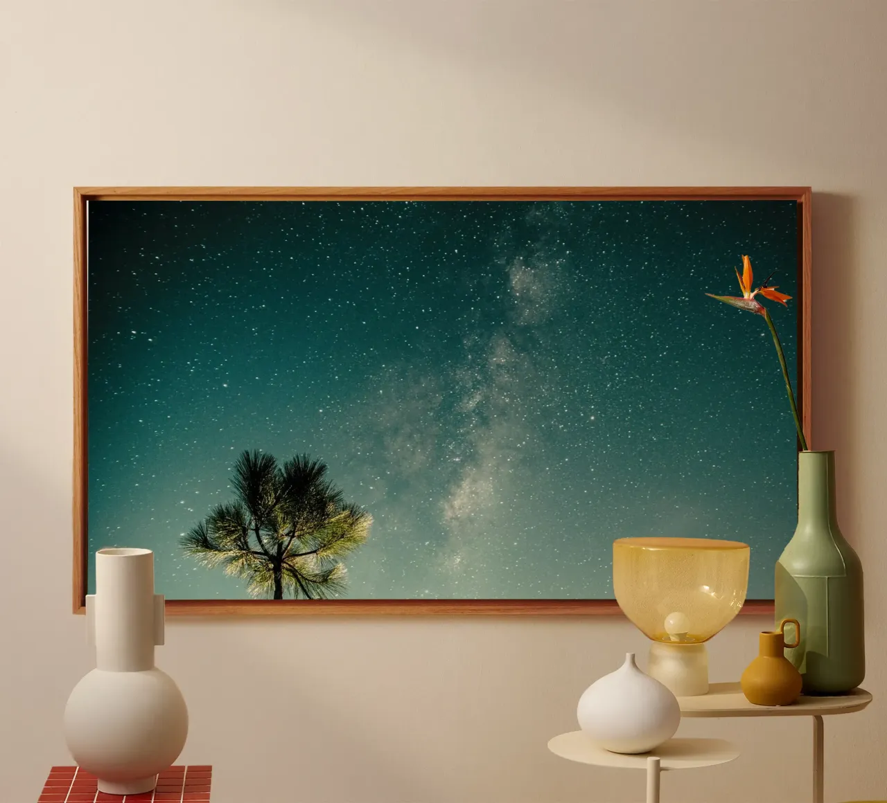 scenario notturno palma tela con Cornice a cassetta da space words