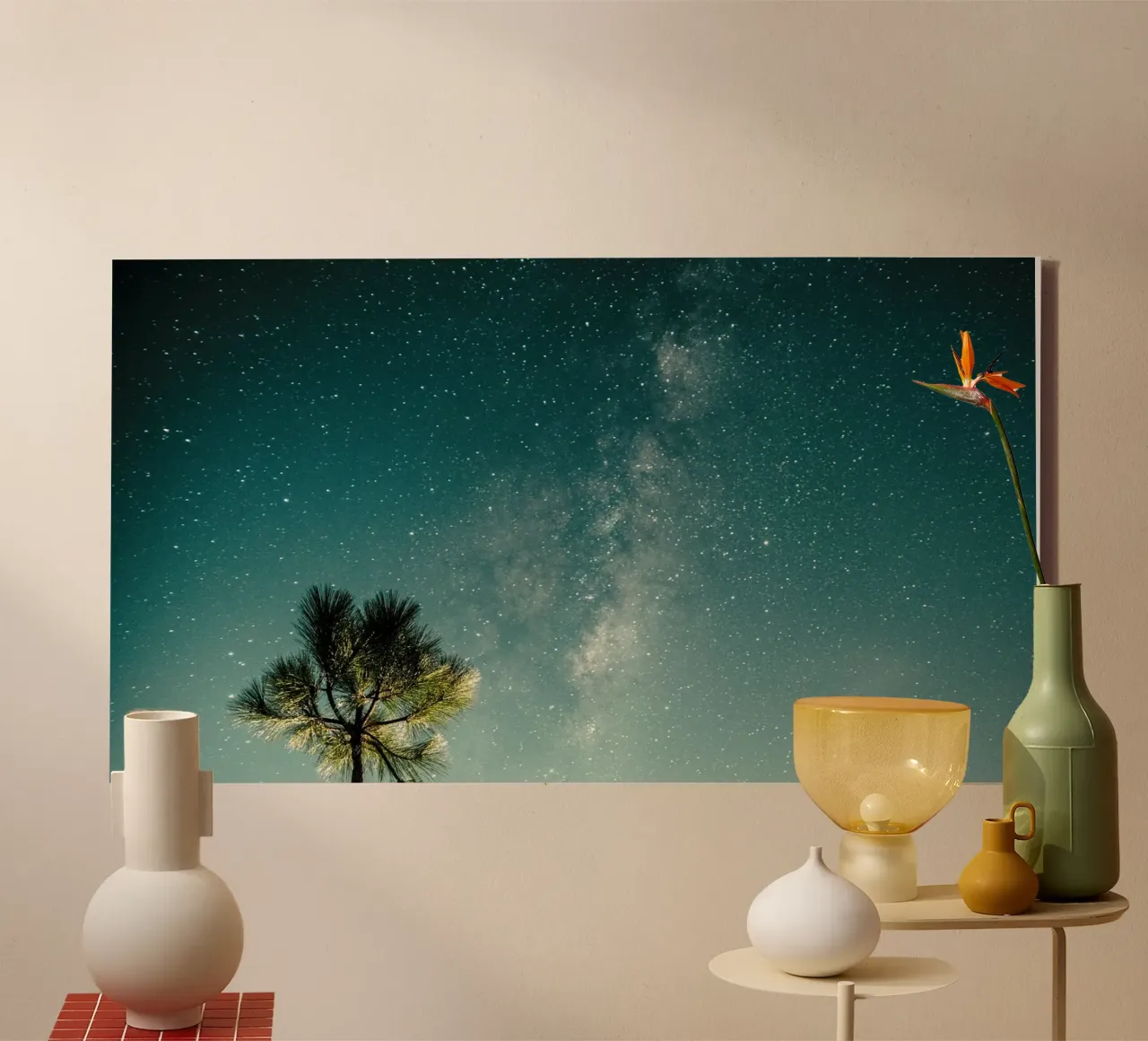 scenario notturno palma tela con Cornice a cassetta da space words