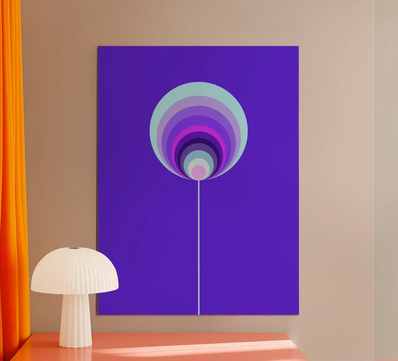 Lila Lollipop Blume - Geometrische Blume, modern art Poster mit Holzrahmen von Lilou Art