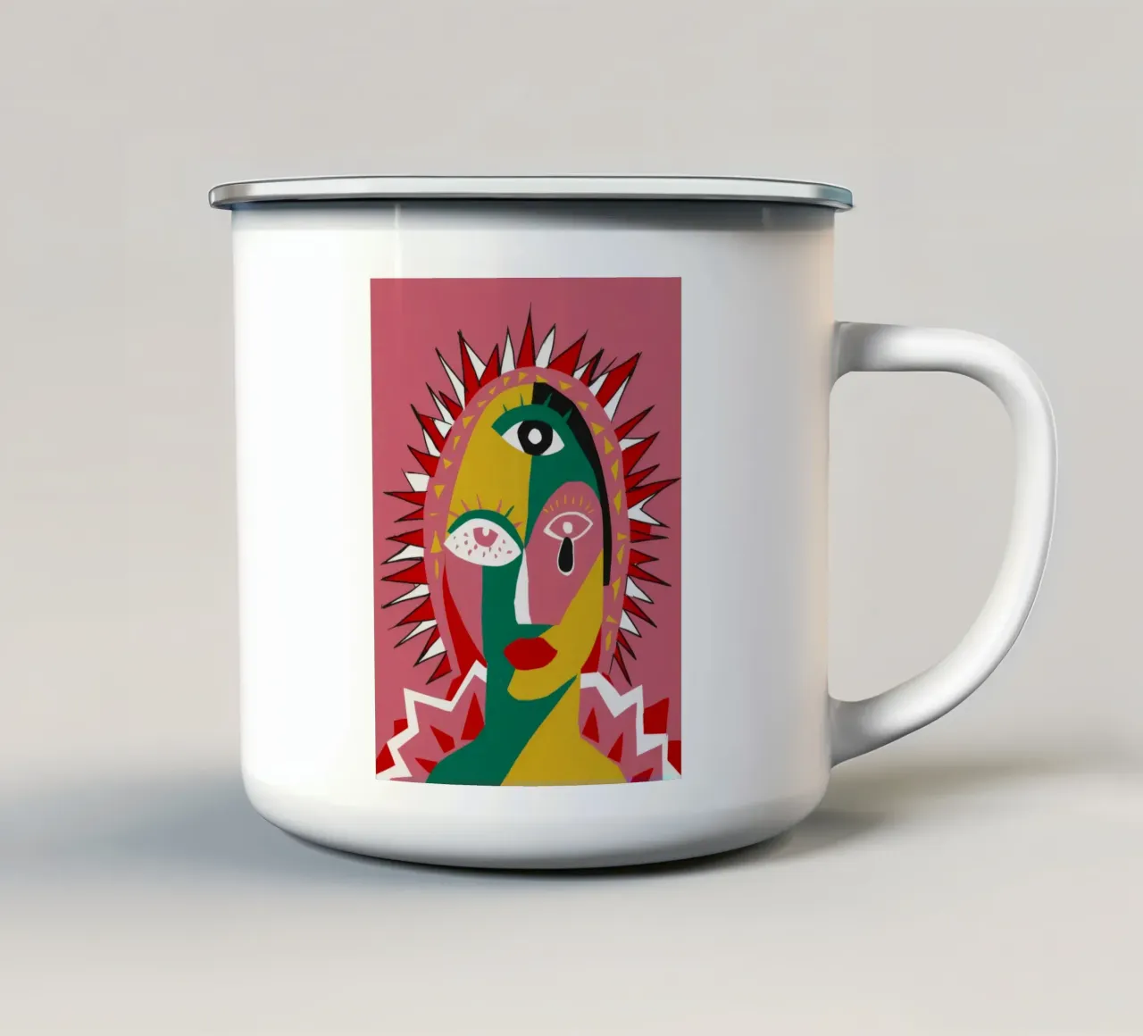 Sun God Abstraction enamel mug by Peak Delusion
