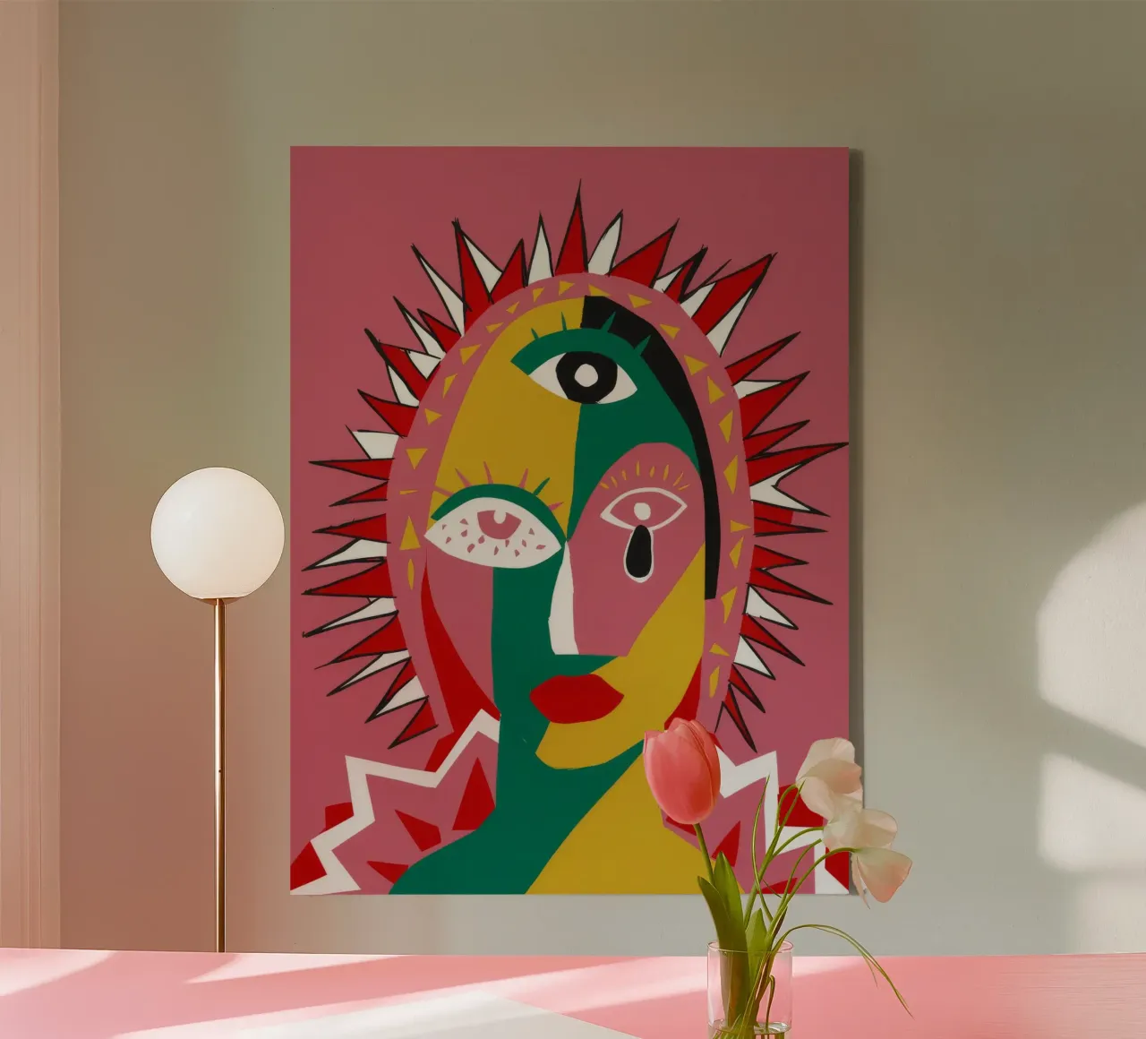 Zonnegod abstractie canvas met Baklijst van Peak Delusion