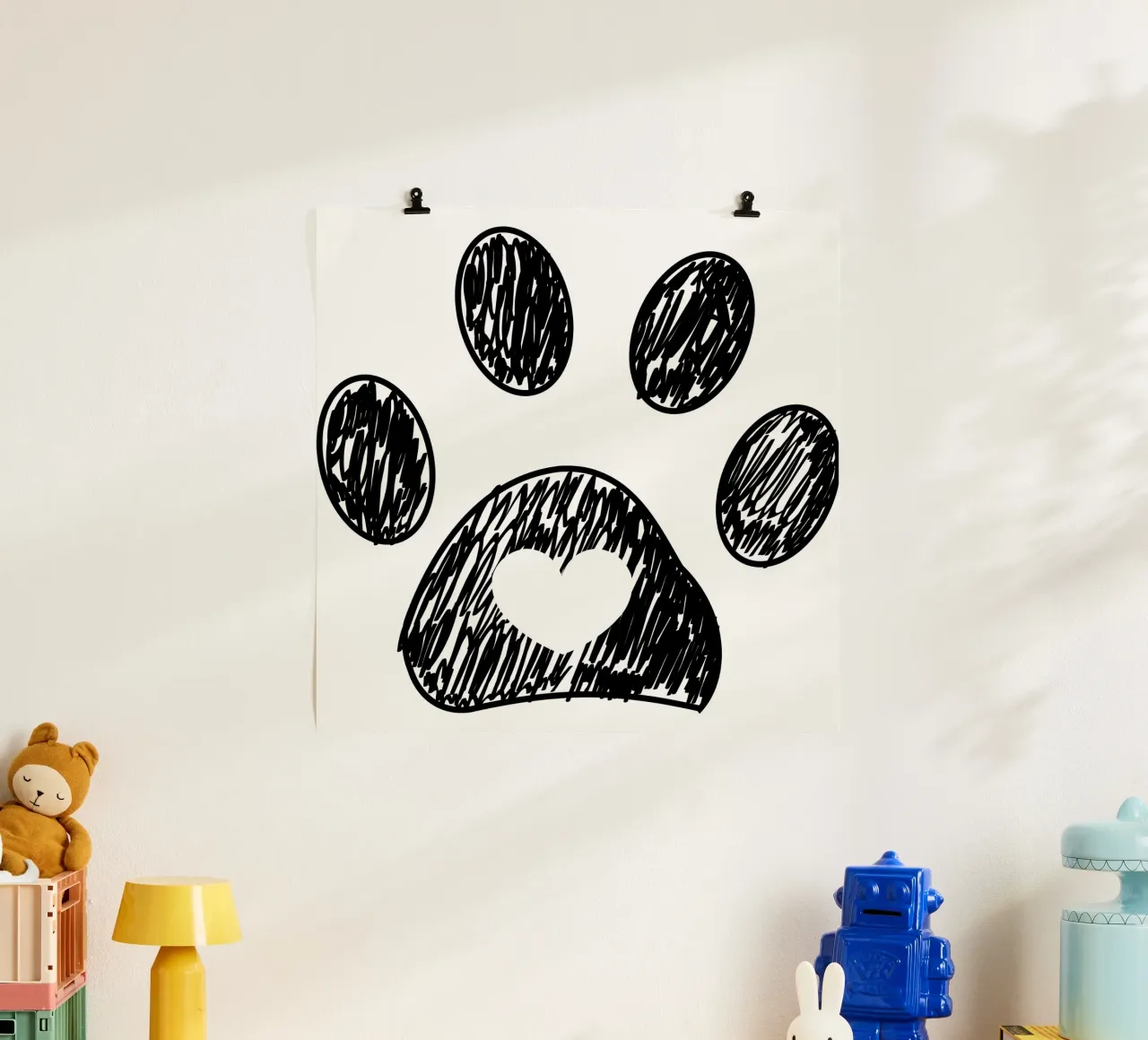 Cagnolino a zampa con cuore nero carta hahnemühle da gulsengunel