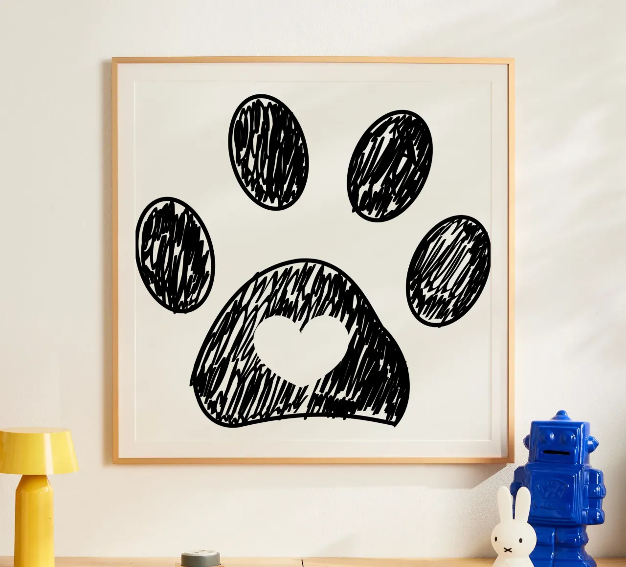 Cagnolino a zampa con cuore nero carta hahnemühle da gulsengunel