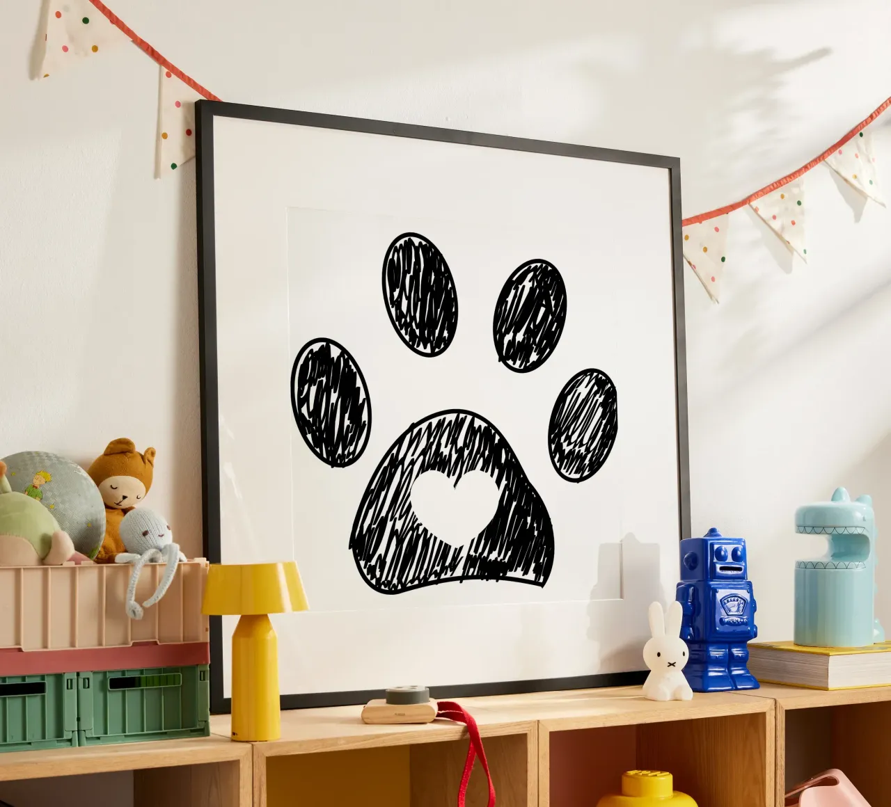 Cagnolino a zampa con cuore nero carta hahnemühle da gulsengunel