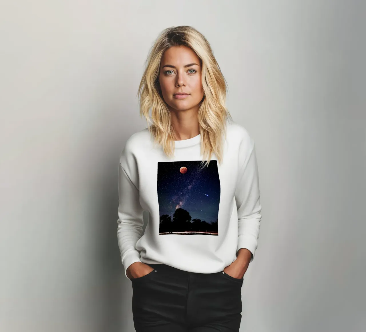 luna di sangue con stella cadente felpa da space words