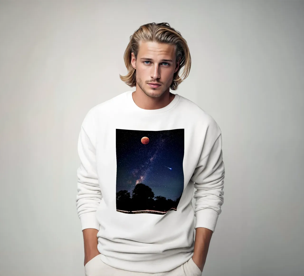 luna di sangue con stella cadente felpa da space words