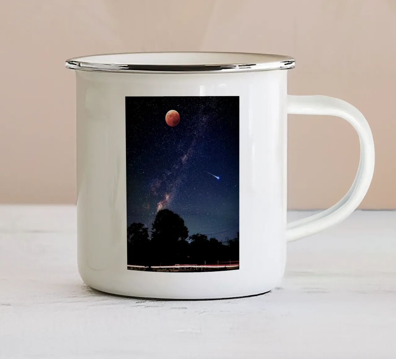 luna di sangue con stella cadente tazza in smalto da space words