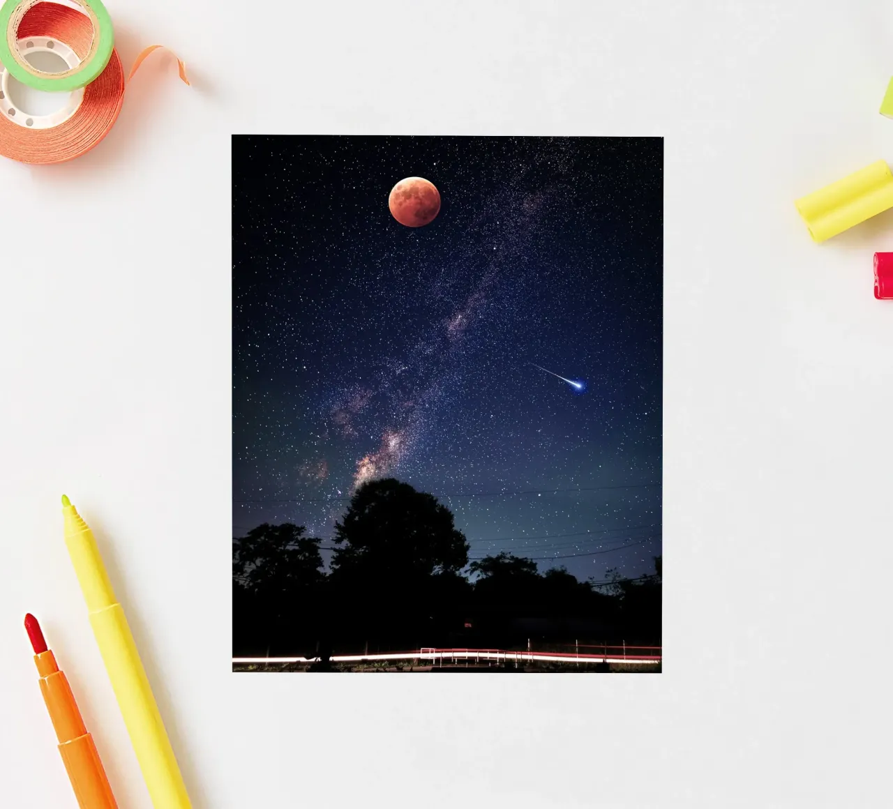 blood moon with shooting star sticker by space words