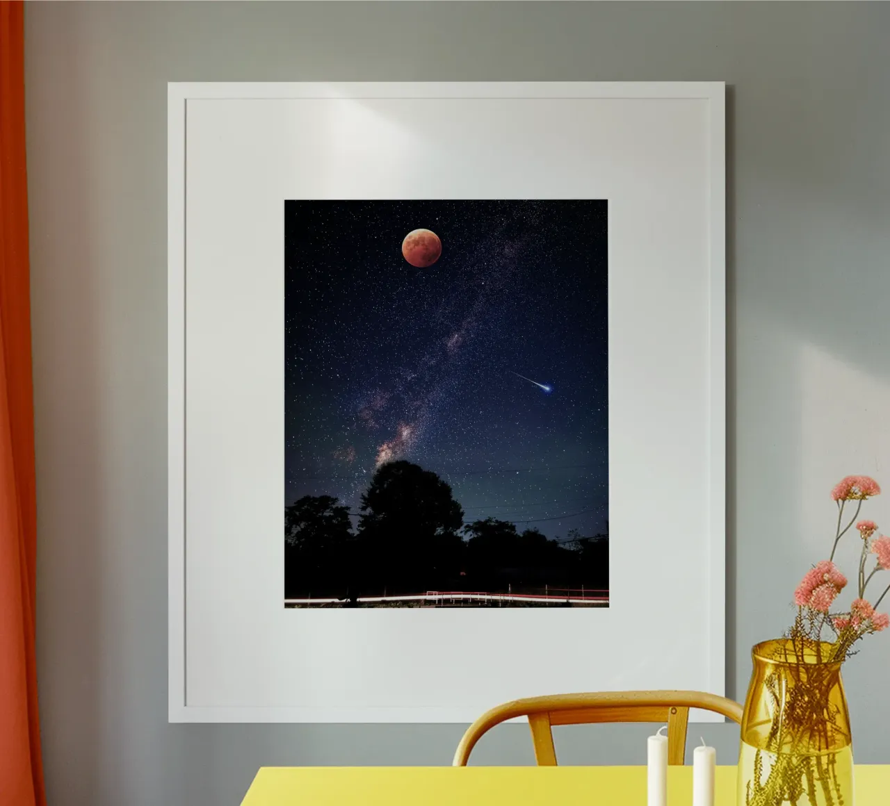 luna di sangue con stella cadente carta hahnemühle da space words