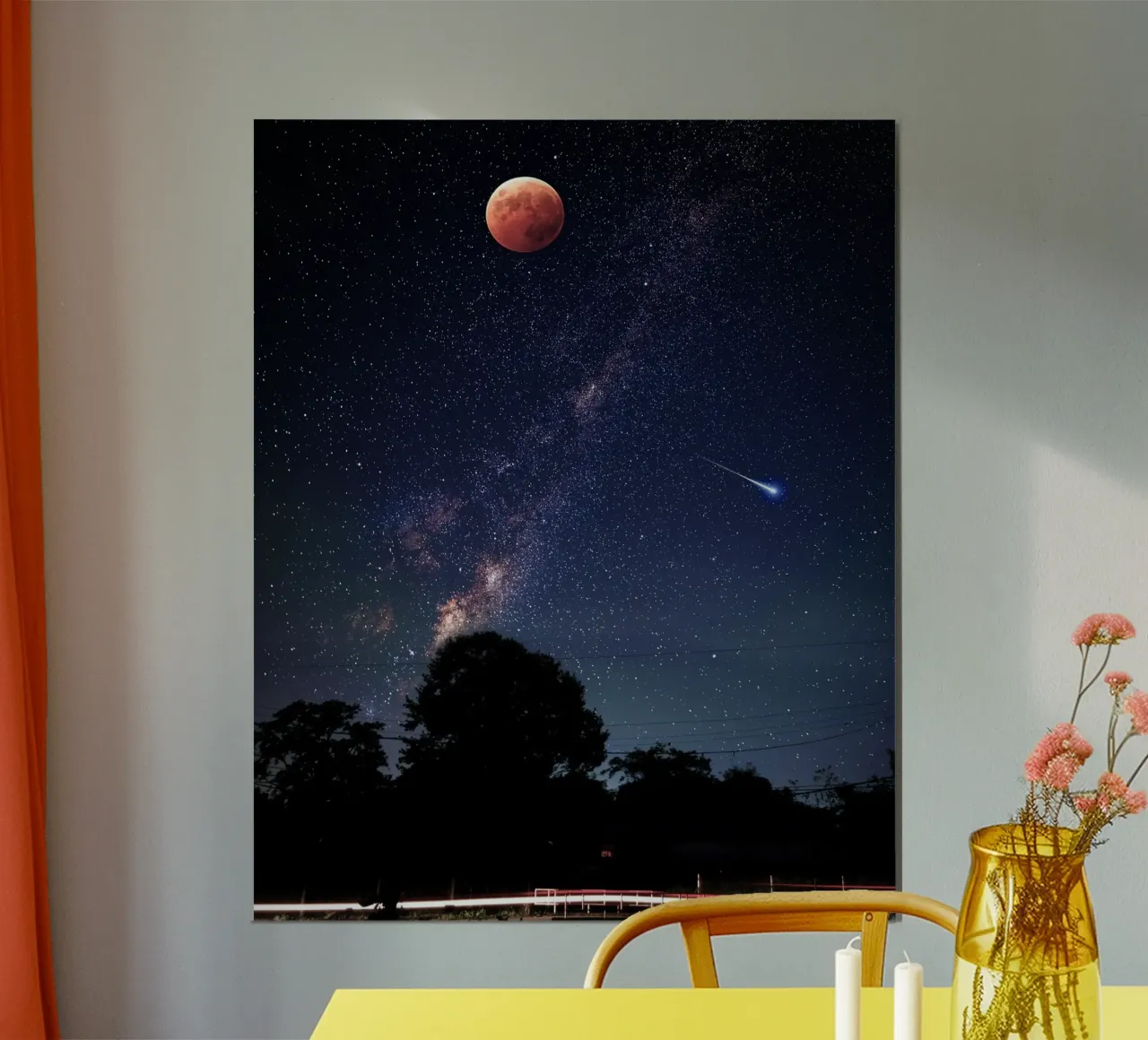 luna di sangue con stella cadente carta hahnemühle da space words