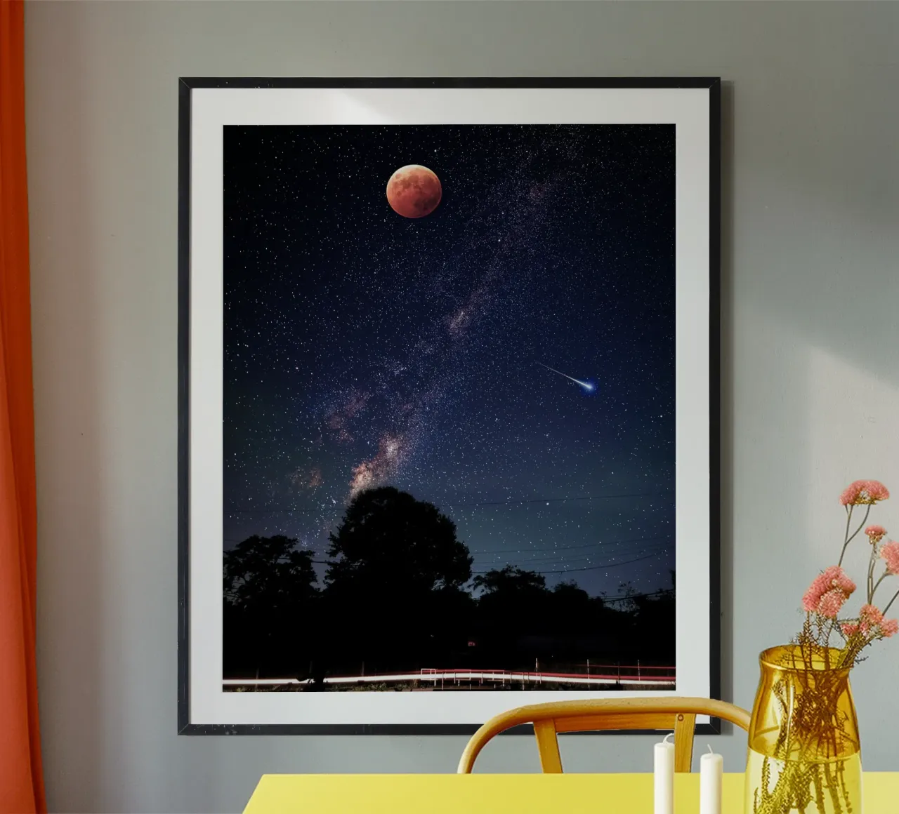 luna di sangue con stella cadente carta hahnemühle da space words