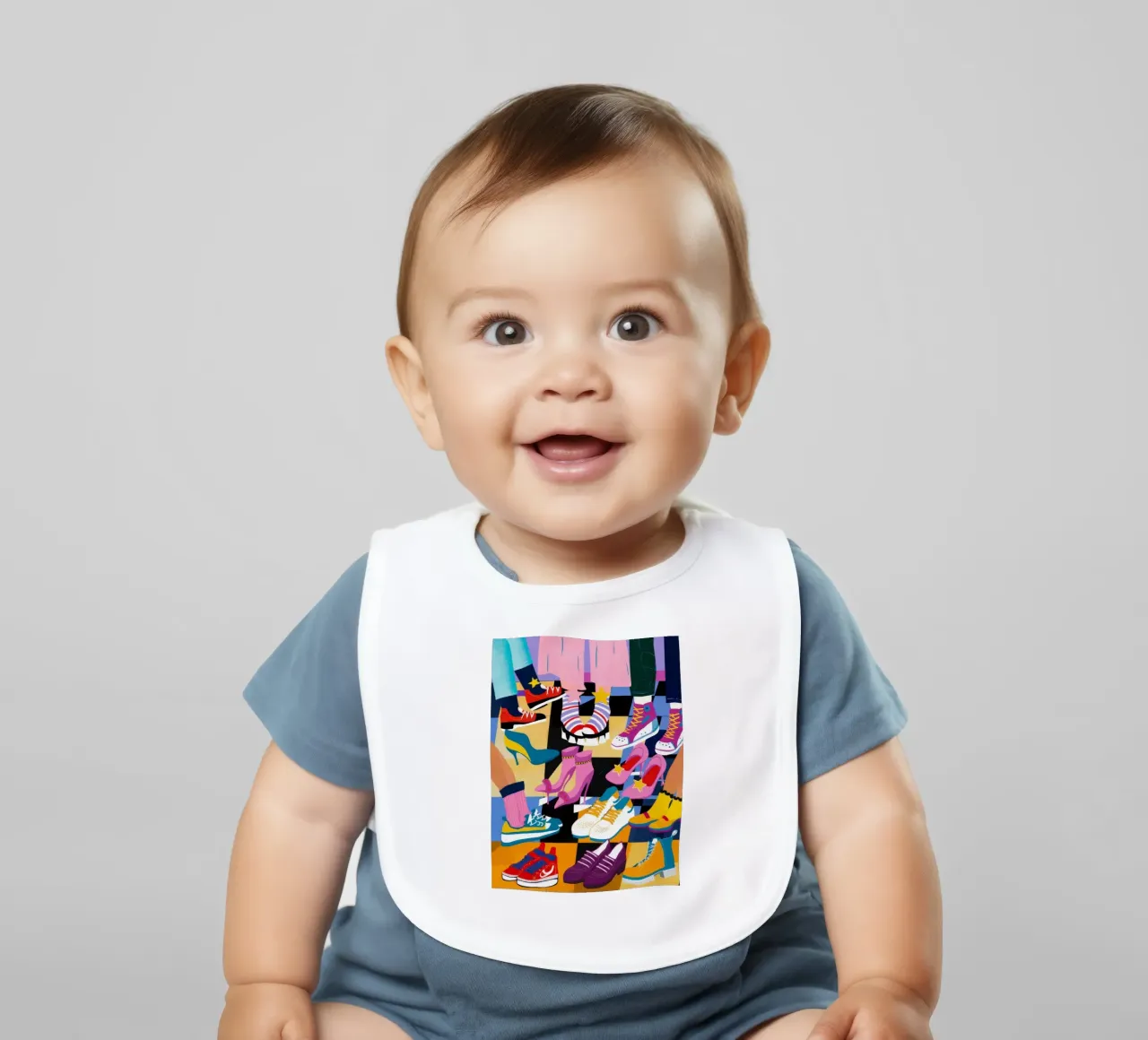 Sneaker Pile Chaos baby bib by Peak Delusion
