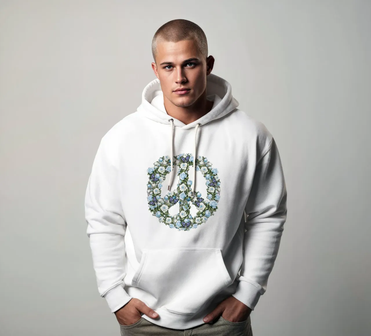 Vintage Blue Peace Roses hoodie by Nina May Design Studio