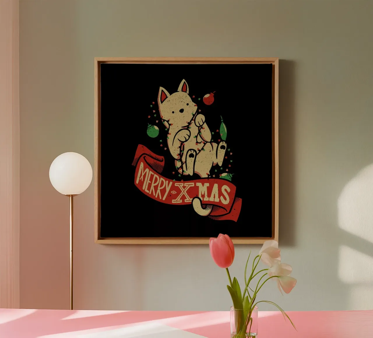 Merry Xmas Cat canvas met Baklijst van Tobe Fonseca