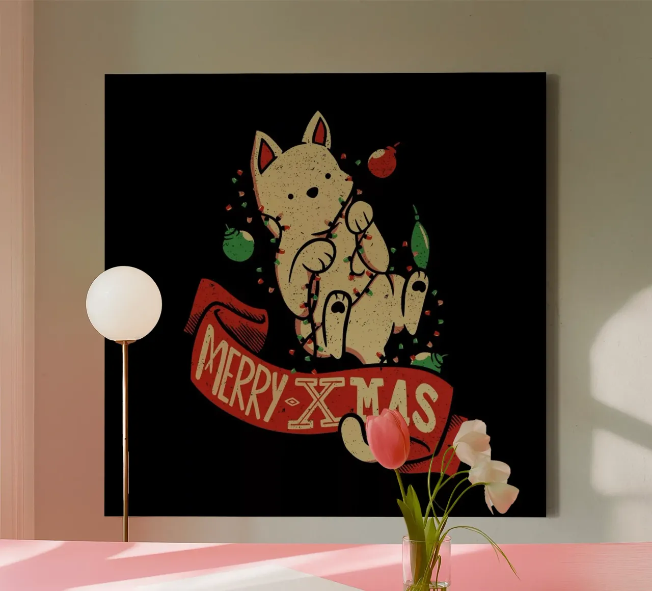 Merry Xmas Cat canvas met Baklijst van Tobe Fonseca