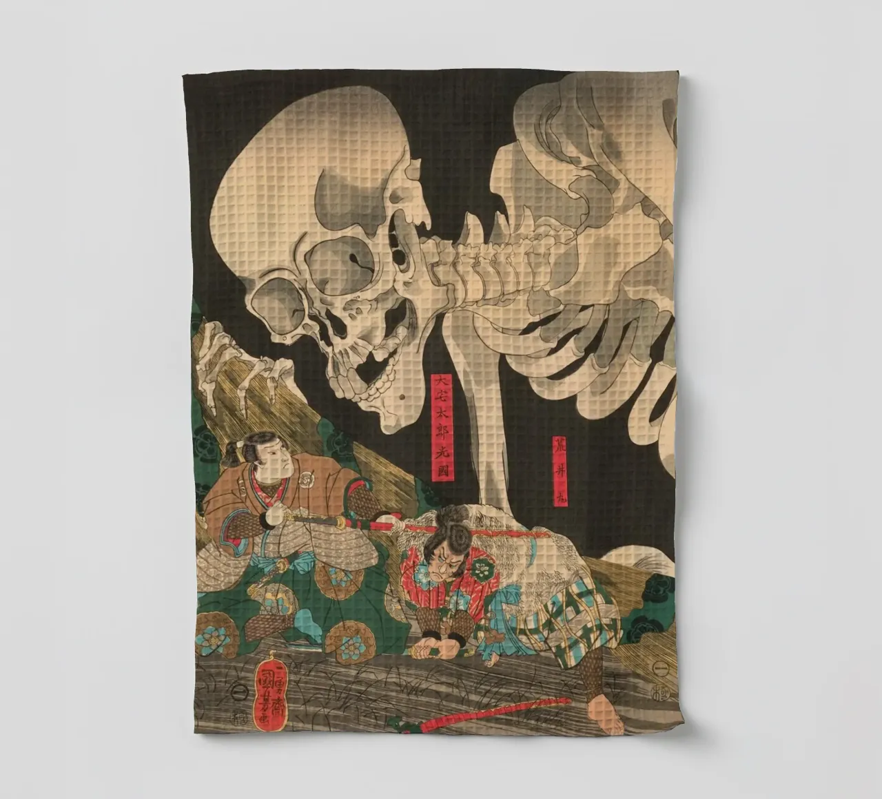 Samouraï combattant un squelette géant - Ukiyo-e japonais d'époque torchon de Masterpieces Of Japanese Art