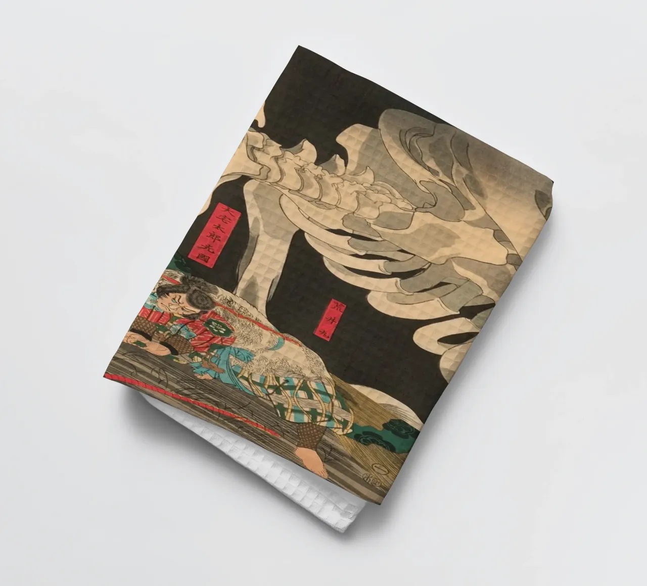 Samouraï combattant un squelette géant - Ukiyo-e japonais d'époque torchon de Masterpieces Of Japanese Art