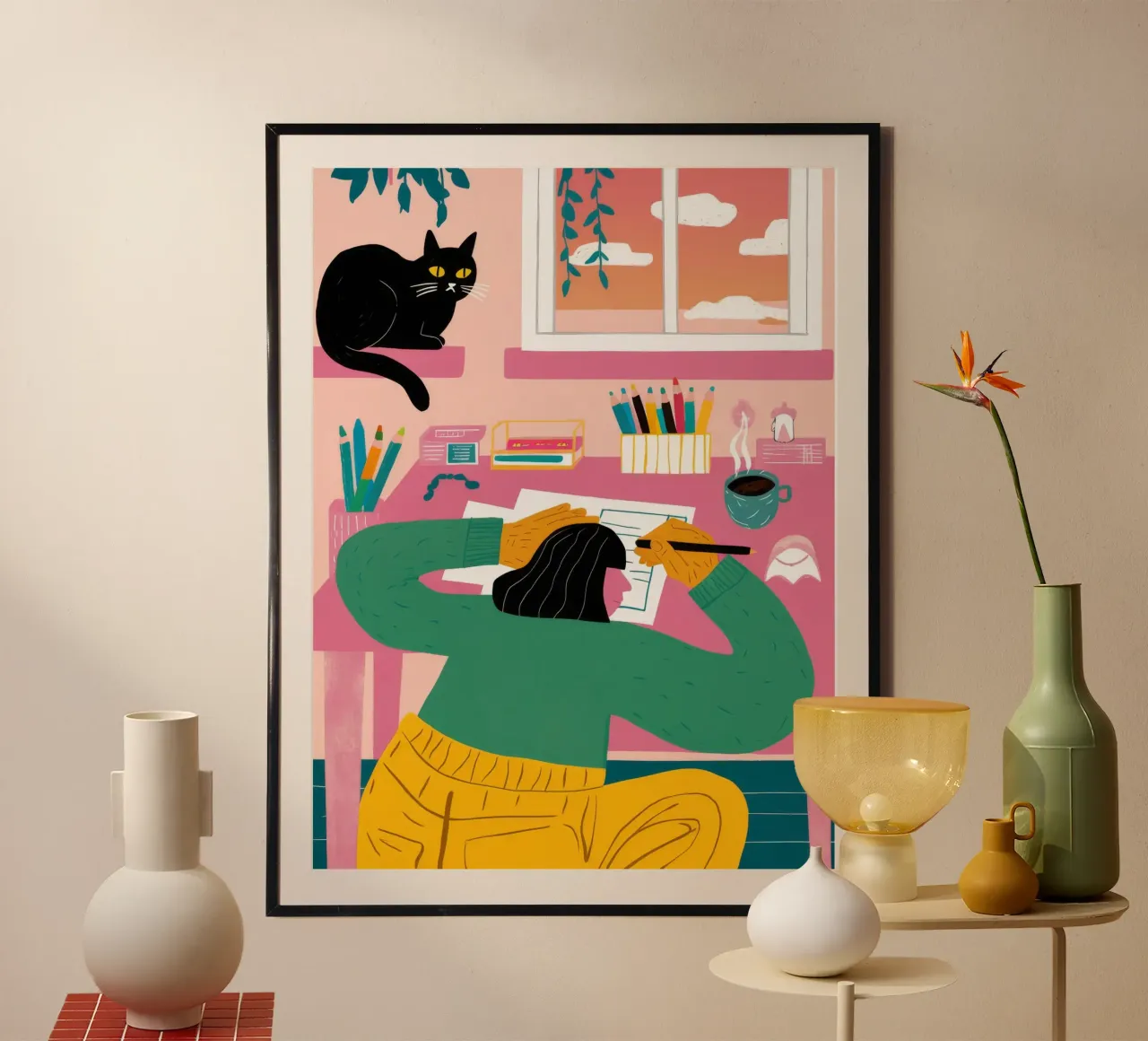 Sogno ad occhi aperti della scrivania creativa poster con telaio in alluminio da Peak Delusion