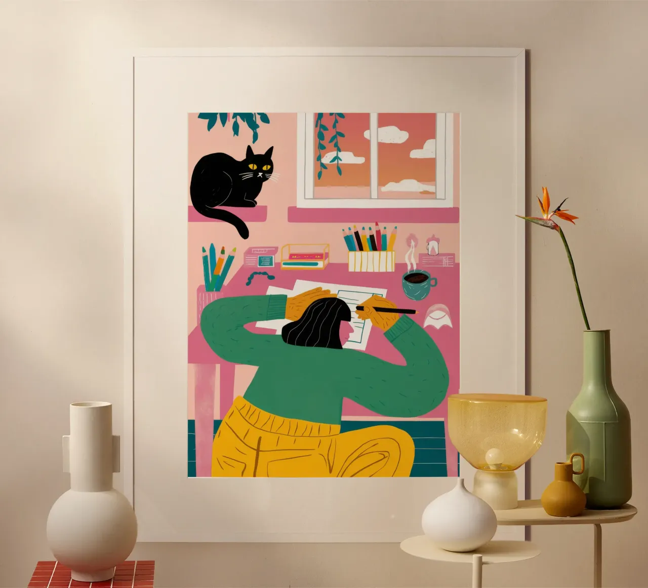 Sogno ad occhi aperti della scrivania creativa poster con telaio in alluminio da Peak Delusion