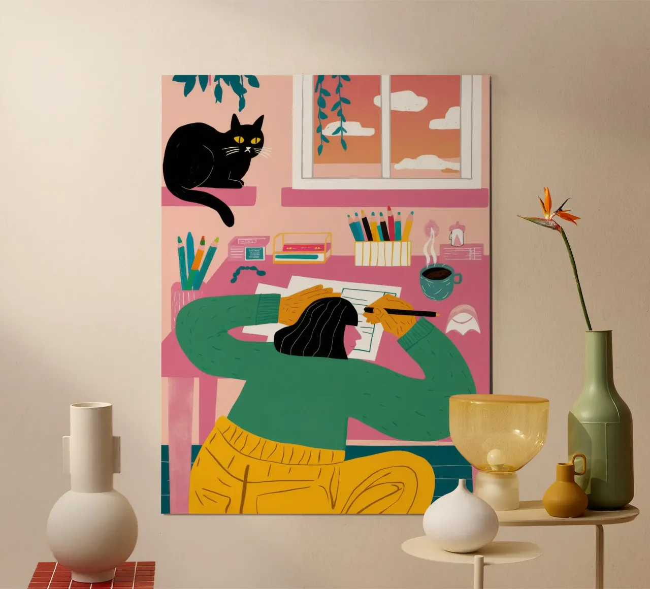 Sogno ad occhi aperti della scrivania creativa poster con telaio in alluminio da Peak Delusion