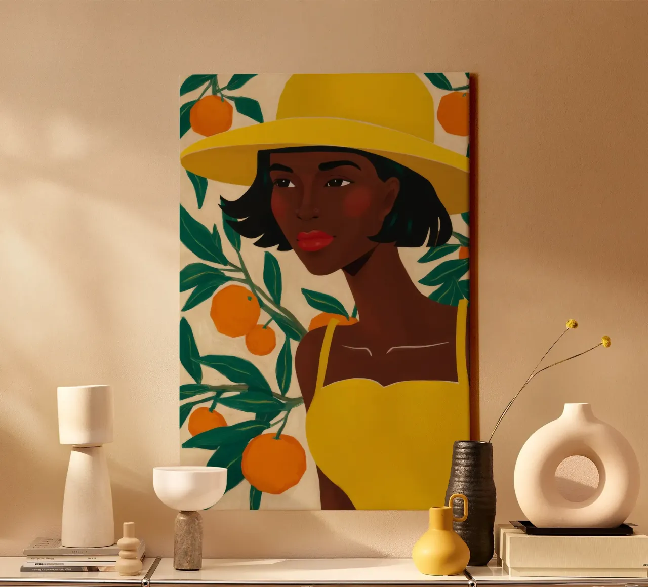 Gele hoed citrus canvas met Baklijst van Peak Delusion